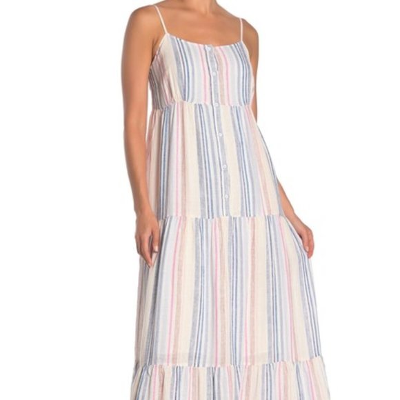 NWT Splendid Striped Linen Blend Tiered Maxi Dress - Picture 3 of 9